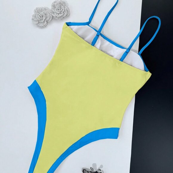Elegant Yellow Blue Sexy Women's One-Piece Swimsuit - Picture 5 of 5